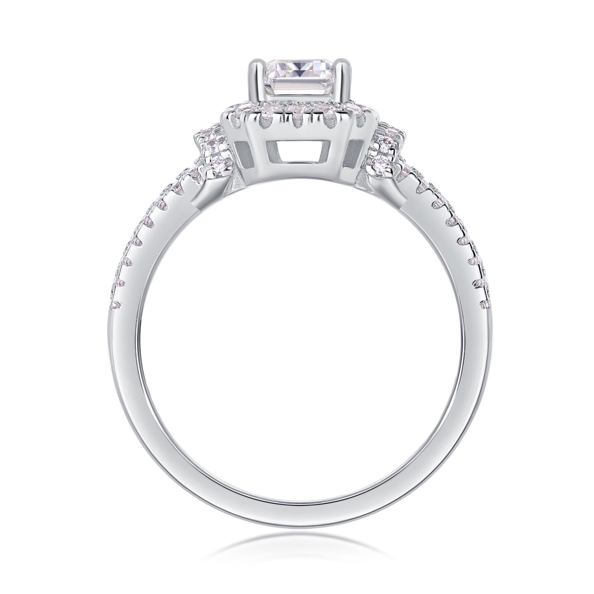 Cofanetto 1 Carat Emerald-Cut Moissanite Three-Stone Ring in Sterling Silver