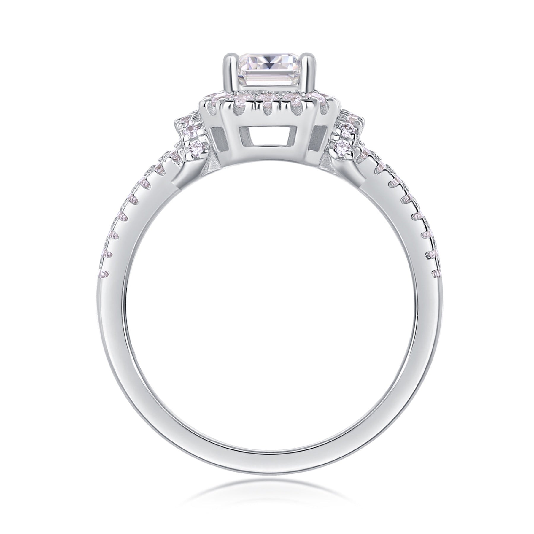 Cofanetto Emerald-Cut Moissanite Three-Stone Ring in Sterling Silver