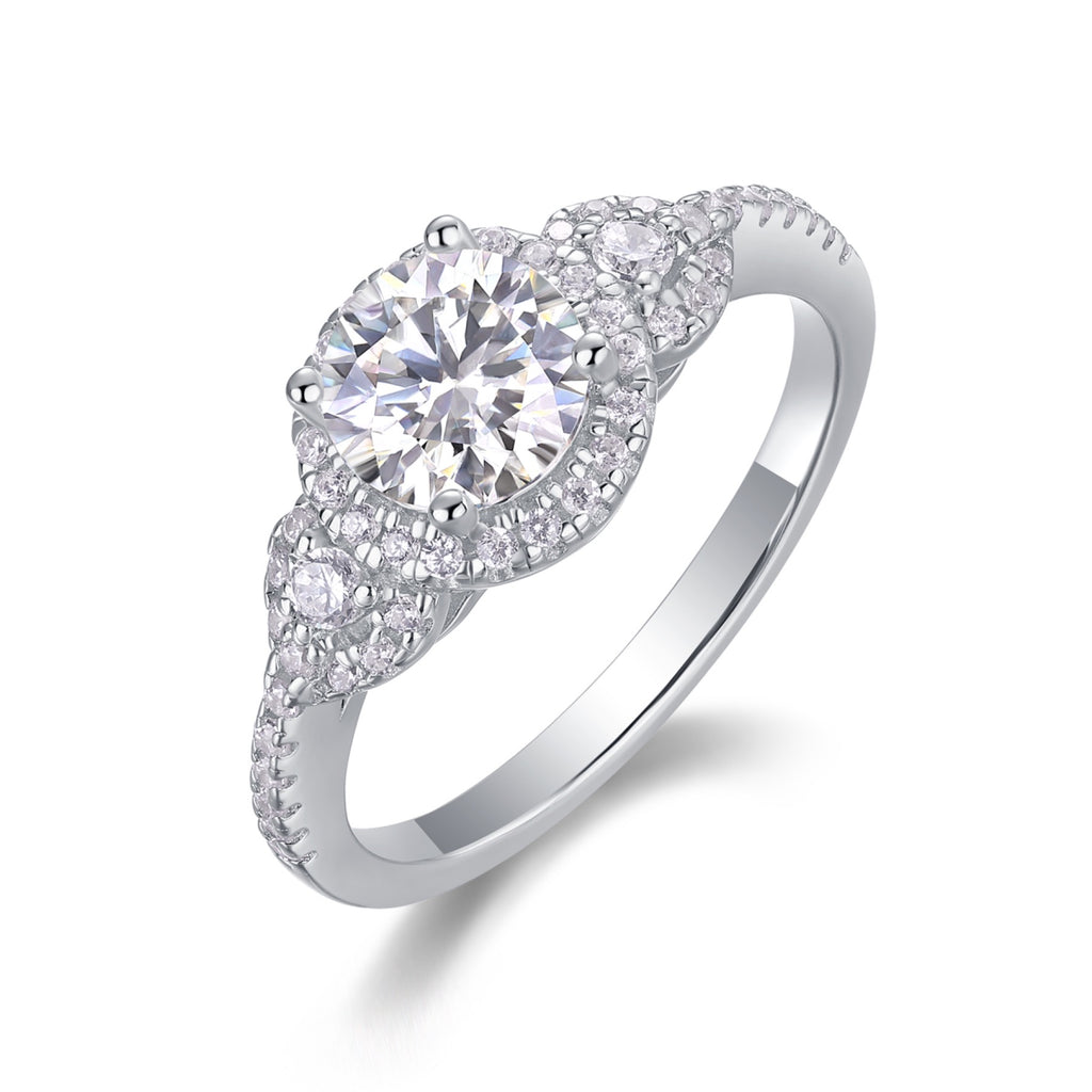 Baikal Moissanite Halo Ring in Sterling Silver