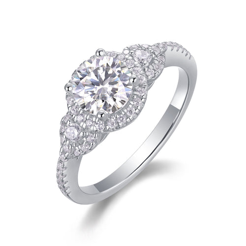 Baikal Moissanite Halo Ring in Sterling Silver