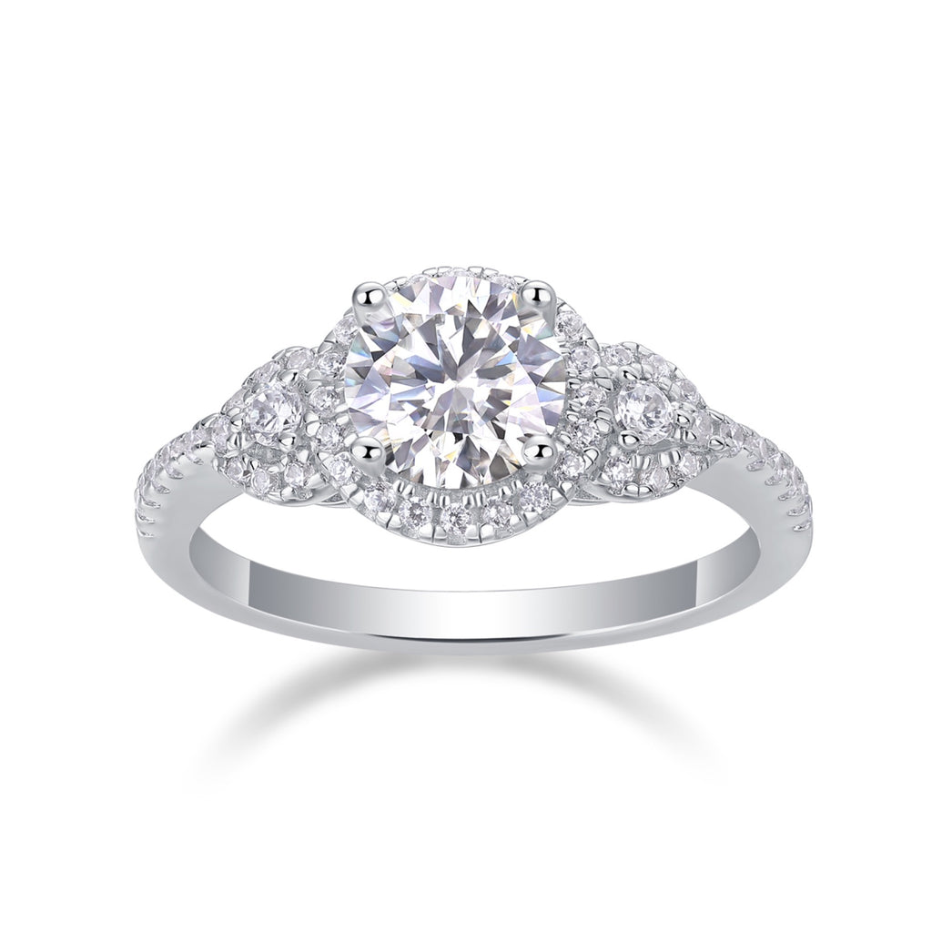 Baikal Moissanite Halo Ring in Sterling Silver
