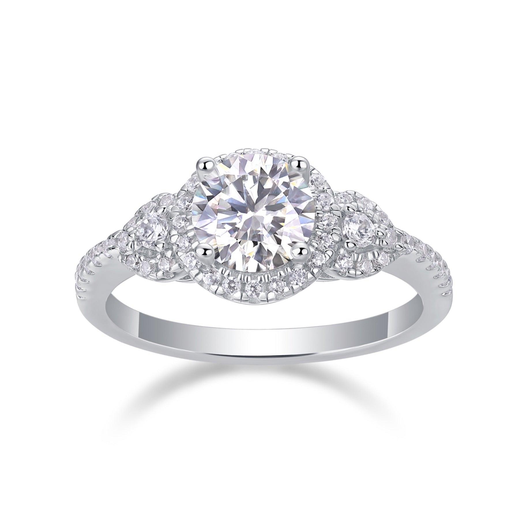 Baikal Moissanite Halo Ring in Sterling Silver