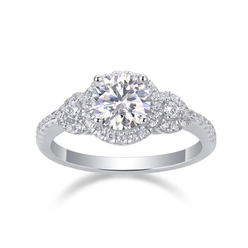 Baikal Moissanite Halo Ring in Sterling Silver