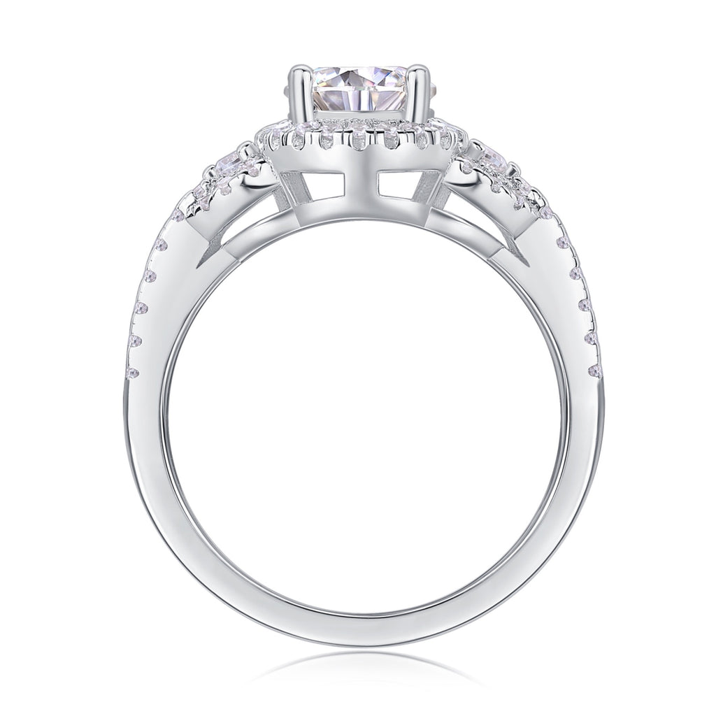 Baikal Moissanite Halo Ring in Sterling Silver