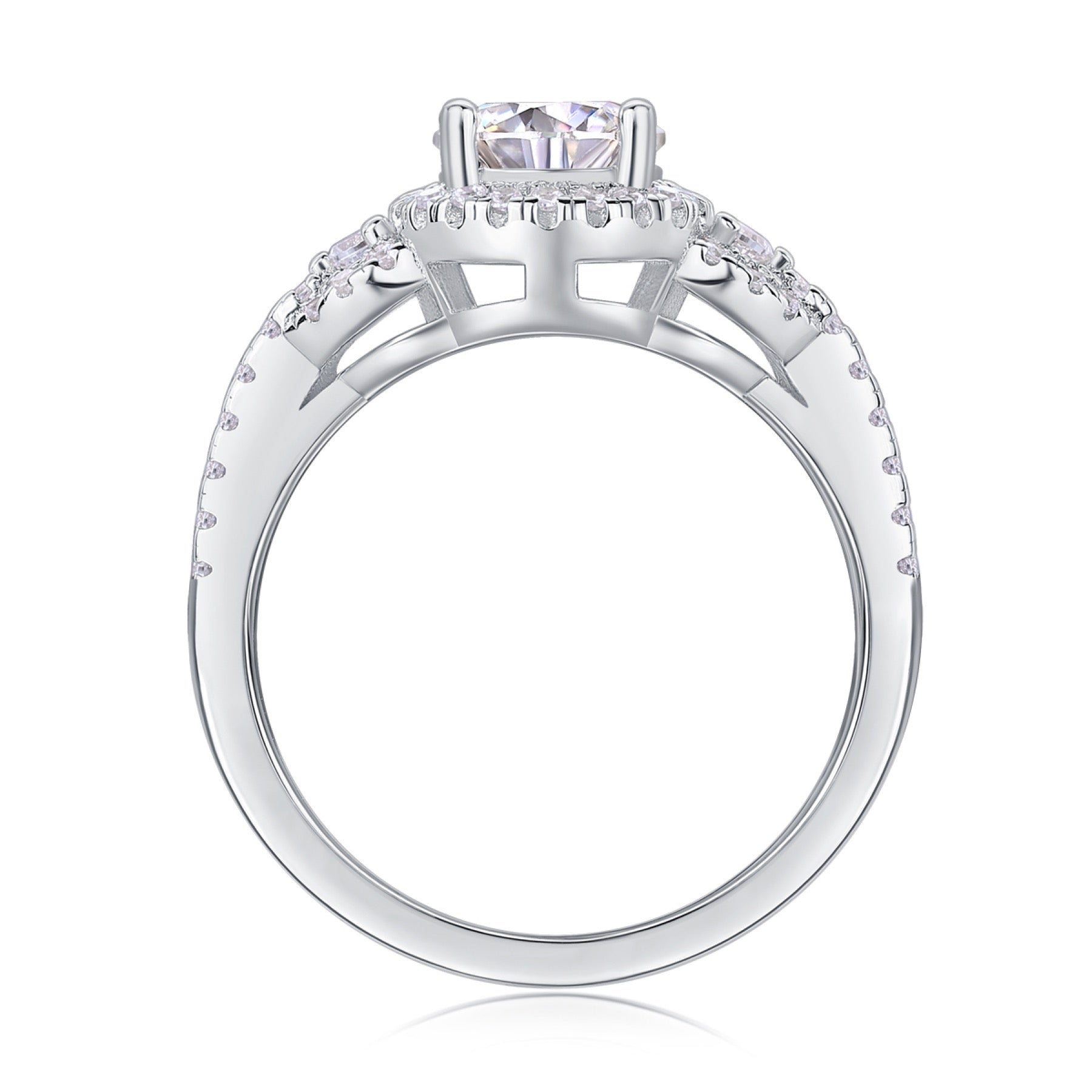 Baikal Moissanite Halo Ring in Sterling Silver