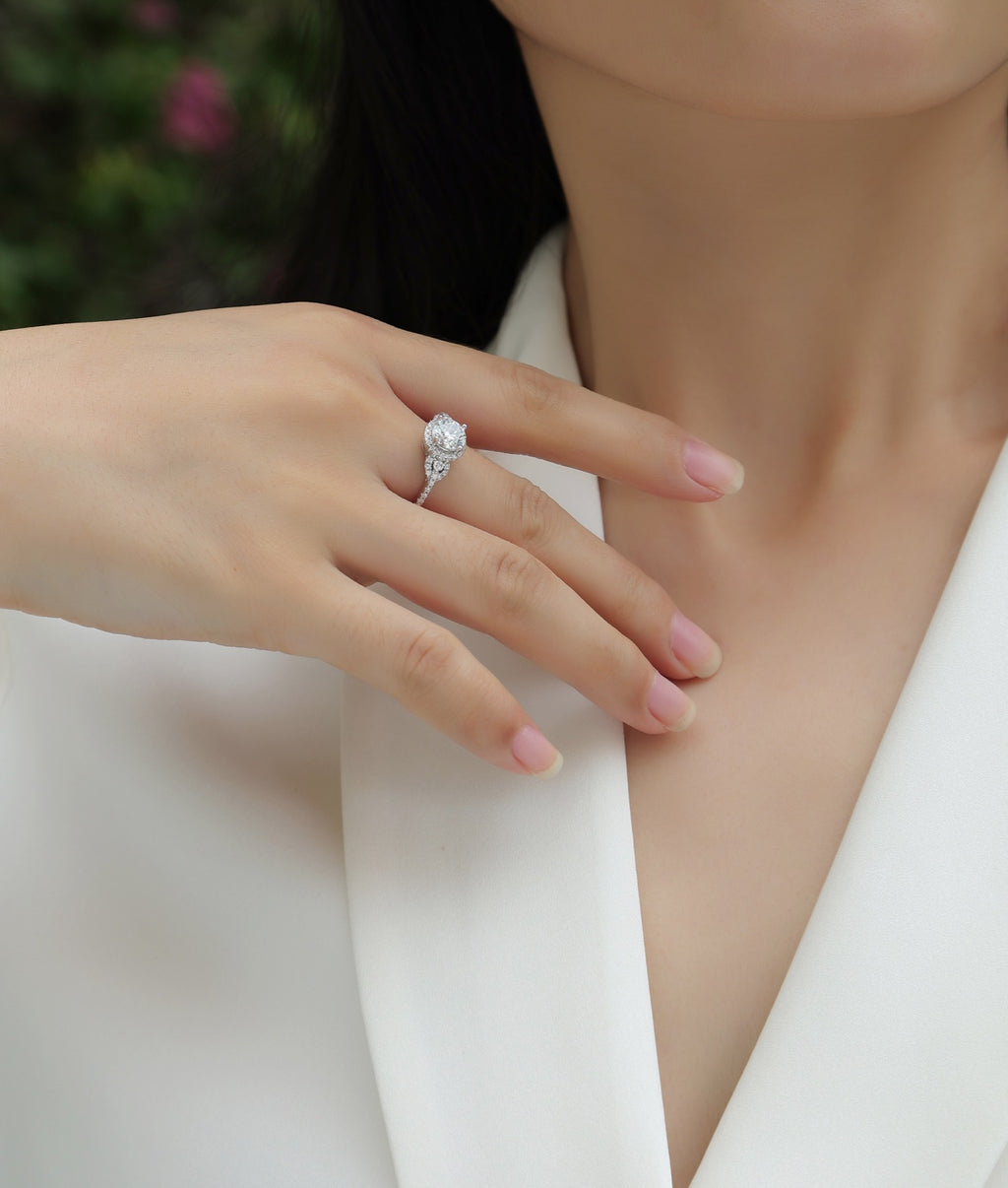 Baikal Moissanite Halo Ring in Sterling Silver