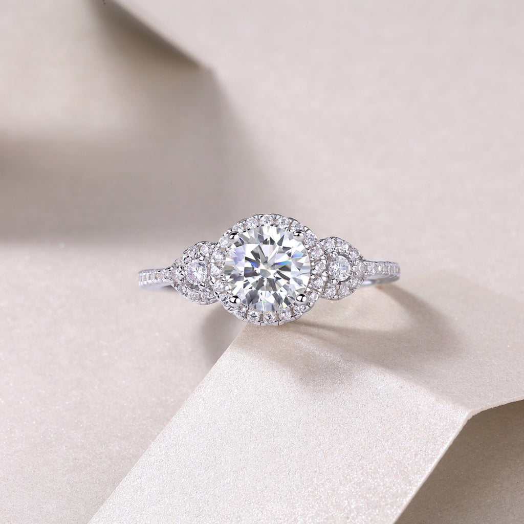 Baikal Moissanite Halo Ring in Sterling Silver