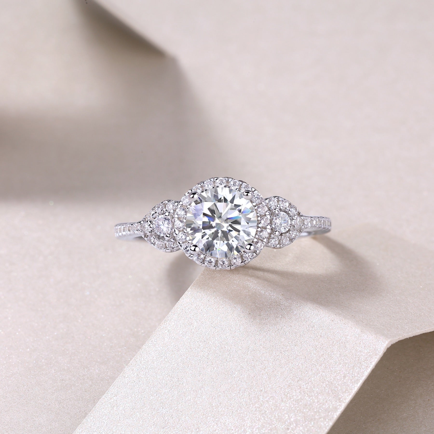 Baikal Moissanite Halo Ring in Sterling Silver