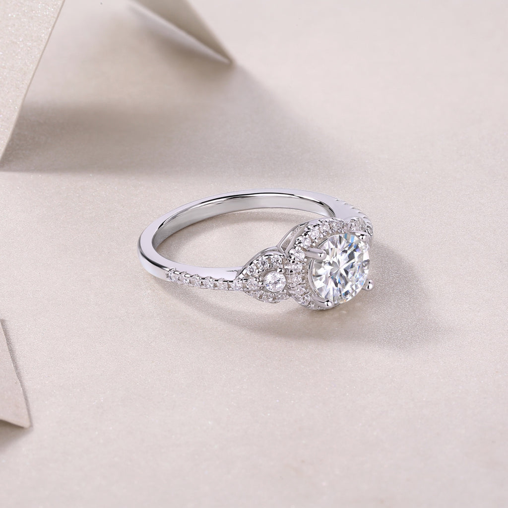 Baikal Moissanite Halo Ring in Sterling Silver