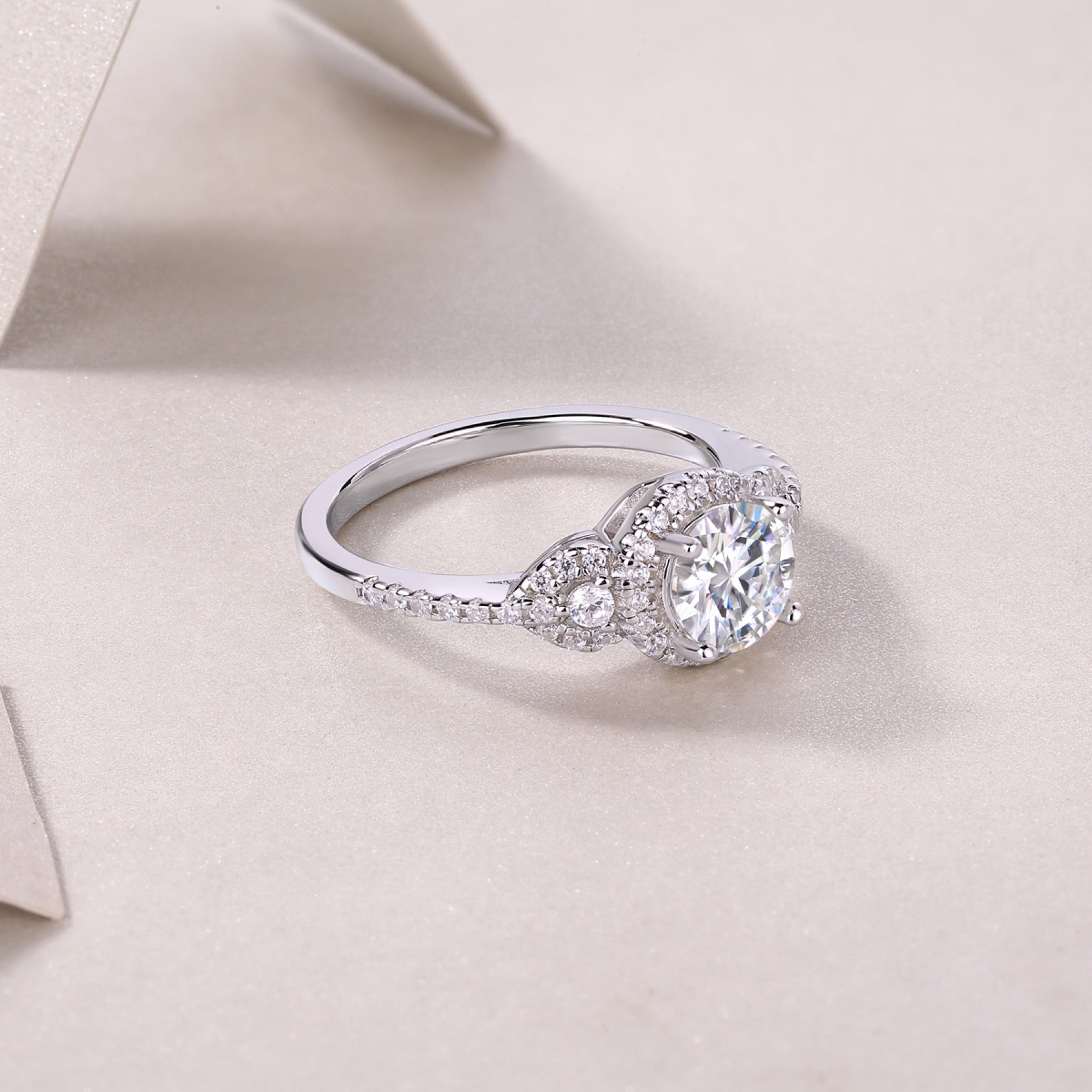 Baikal Moissanite Halo Ring in Sterling Silver