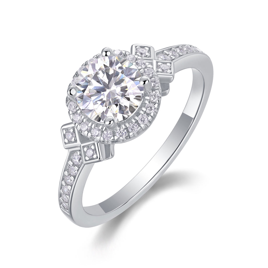 Faro Moissanite Halo Ring in Sterling Silver