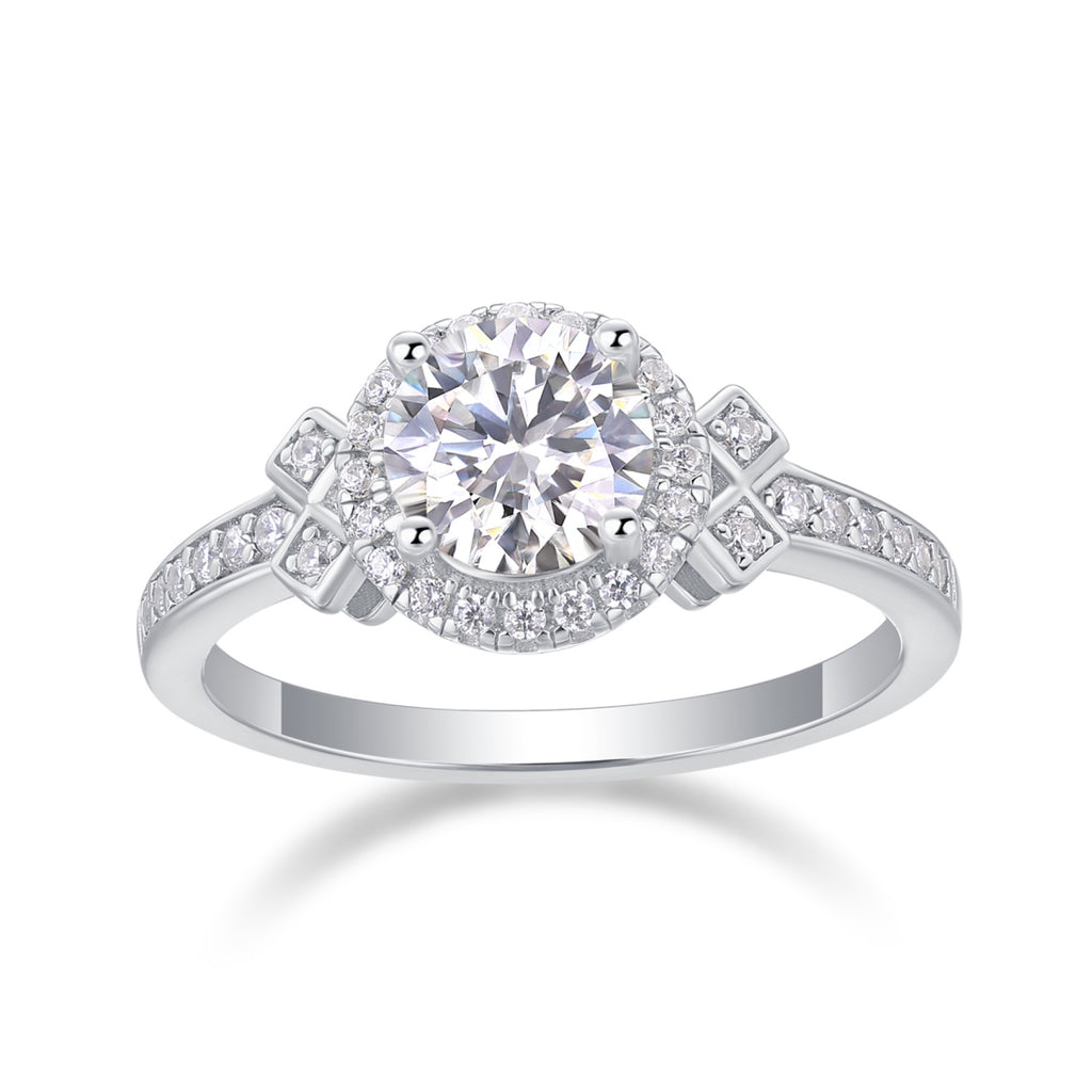 Faro Moissanite Halo Ring in Sterling Silver