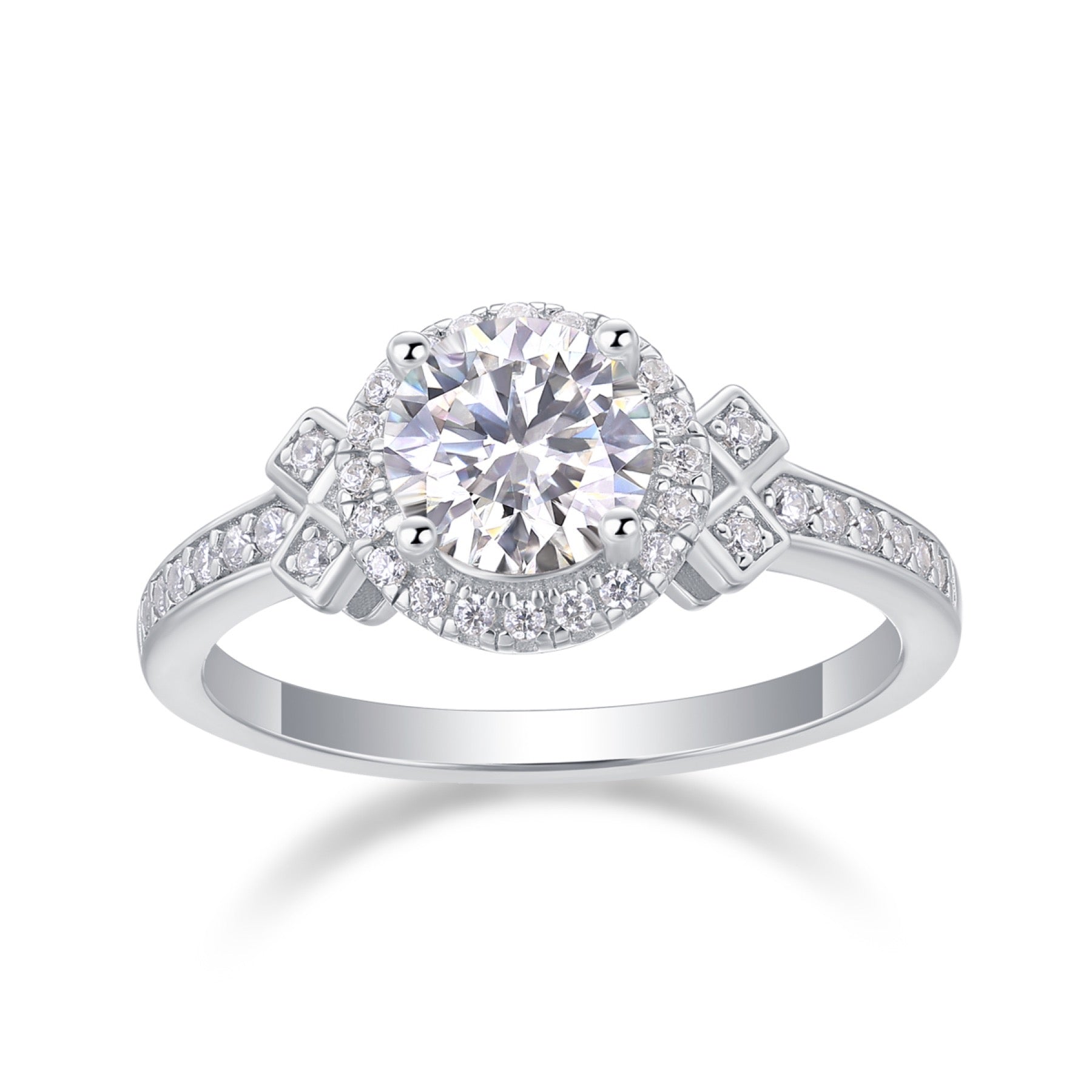 Faro Moissanite Halo Ring in Sterling Silver
