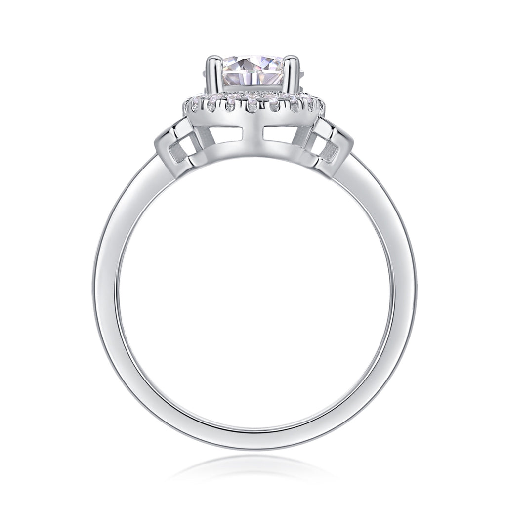 Faro Moissanite Halo Ring in Sterling Silver