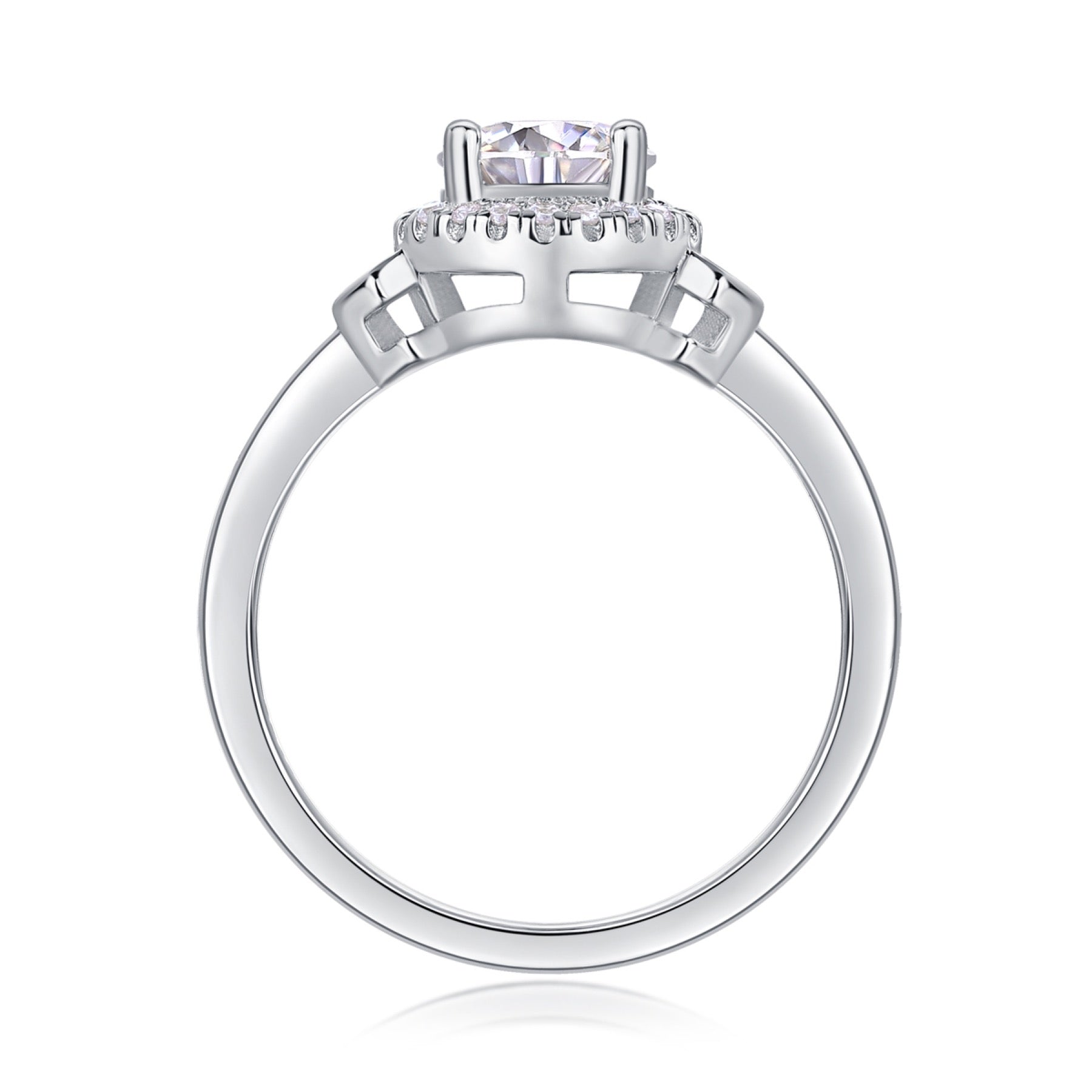 Faro Moissanite Halo Ring in Sterling Silver