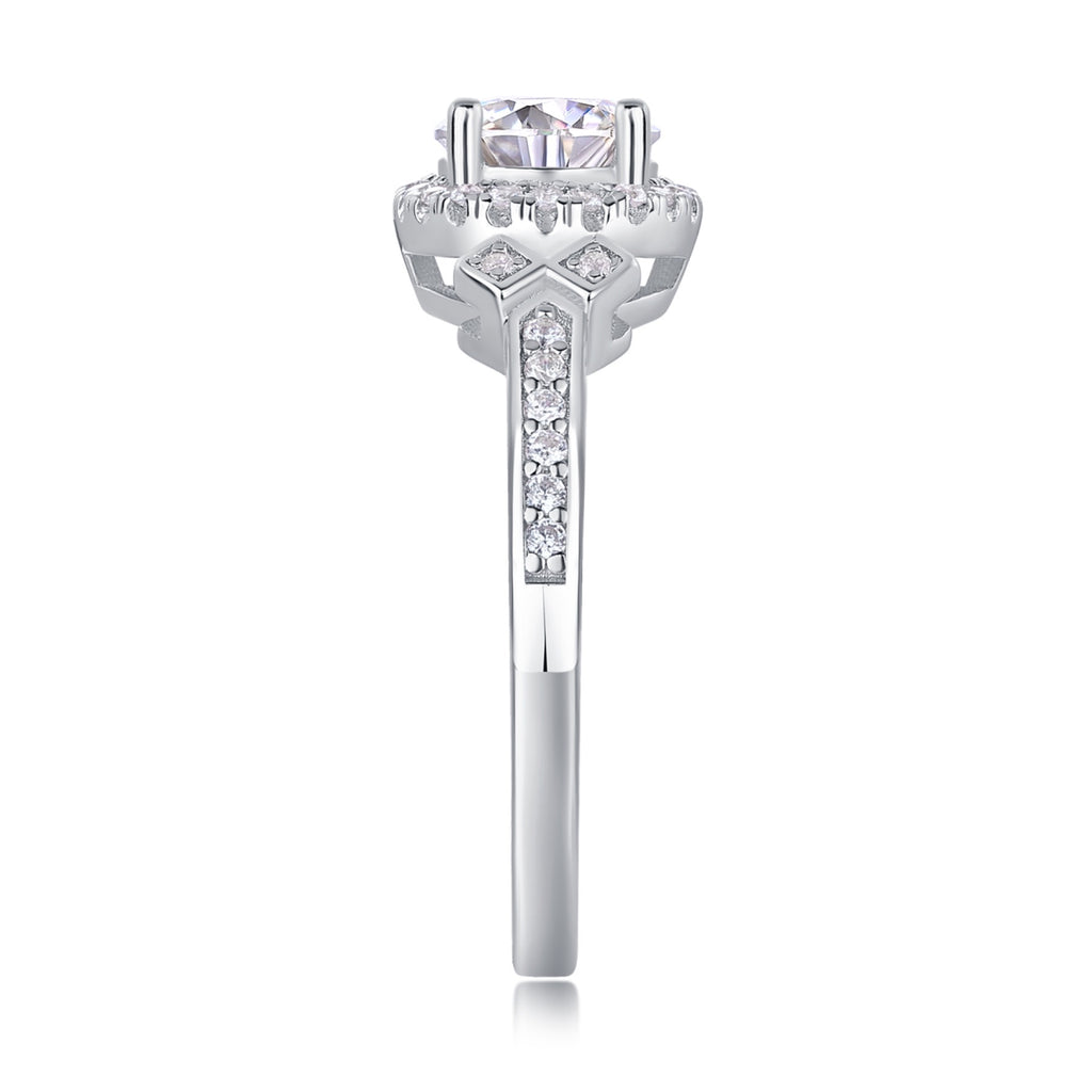 Faro Moissanite Halo Ring in Sterling Silver