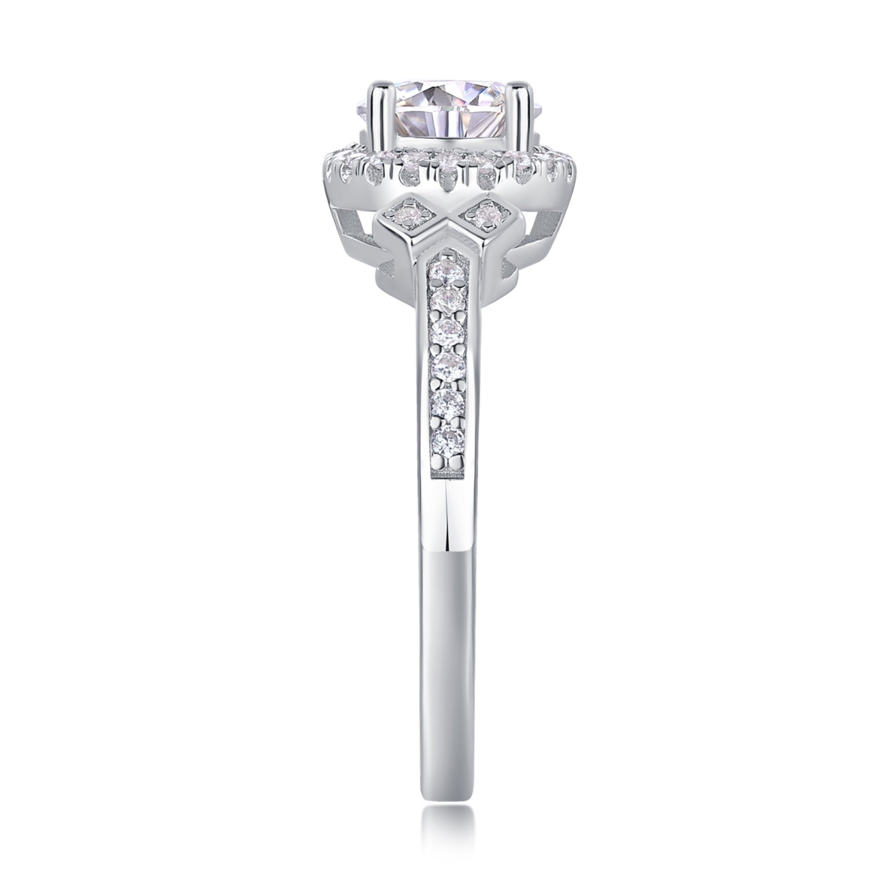 Faro Moissanite Halo Ring in Sterling Silver