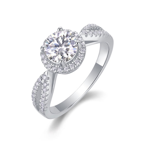 Betrothed Moissanite Halo Ring in Sterling Silver