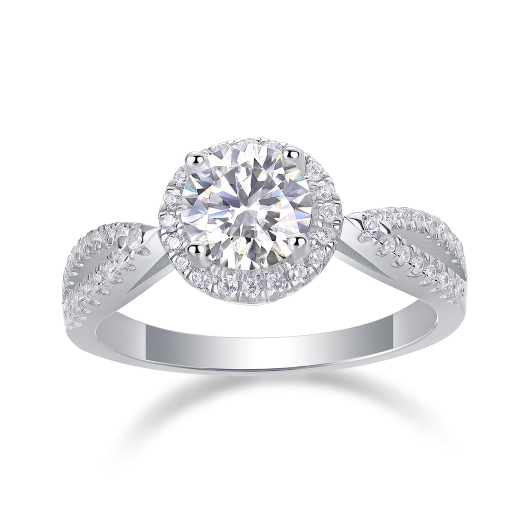 Betrothed Moissanite Halo Ring in Sterling Silver