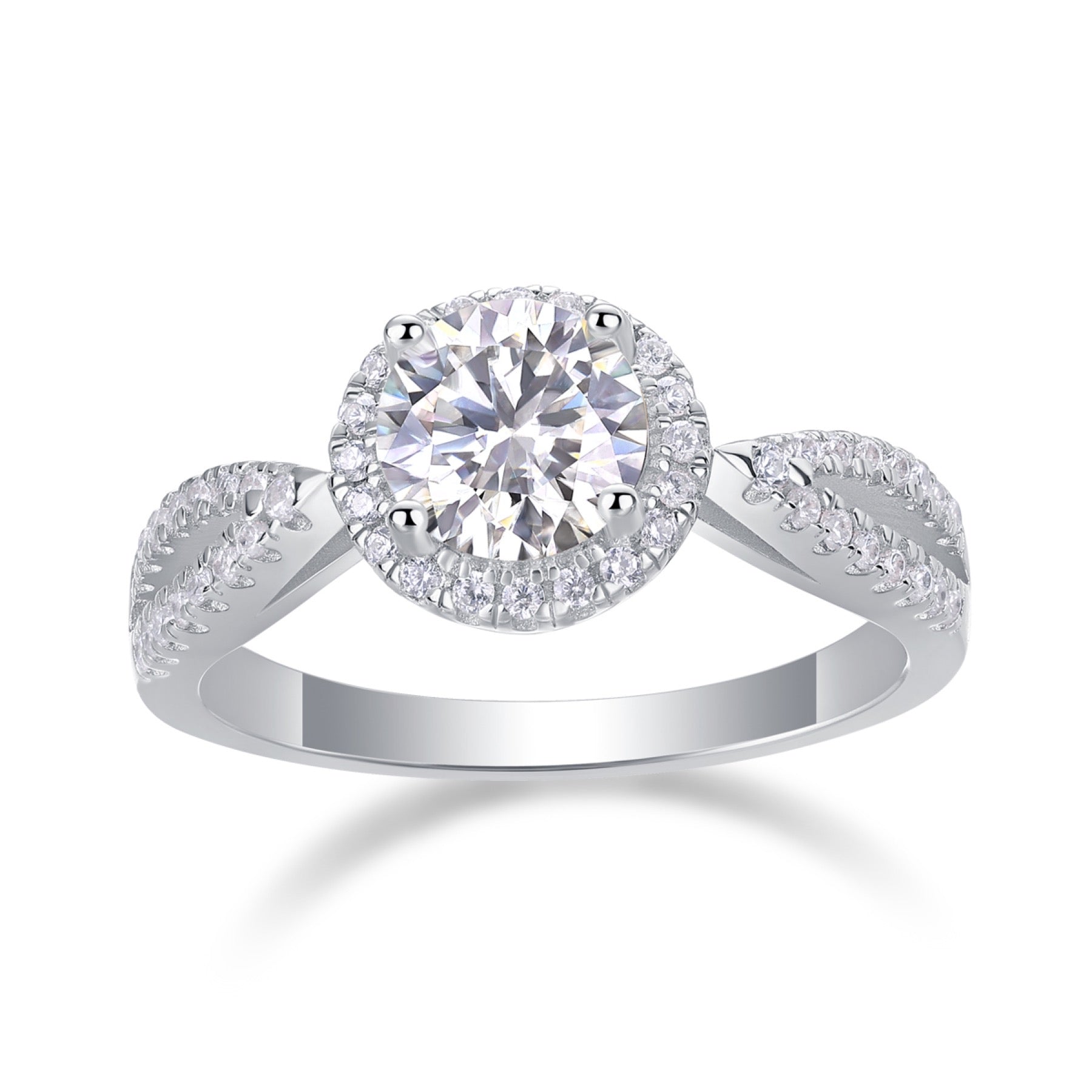 Betrothed Moissanite Halo Ring in Sterling Silver