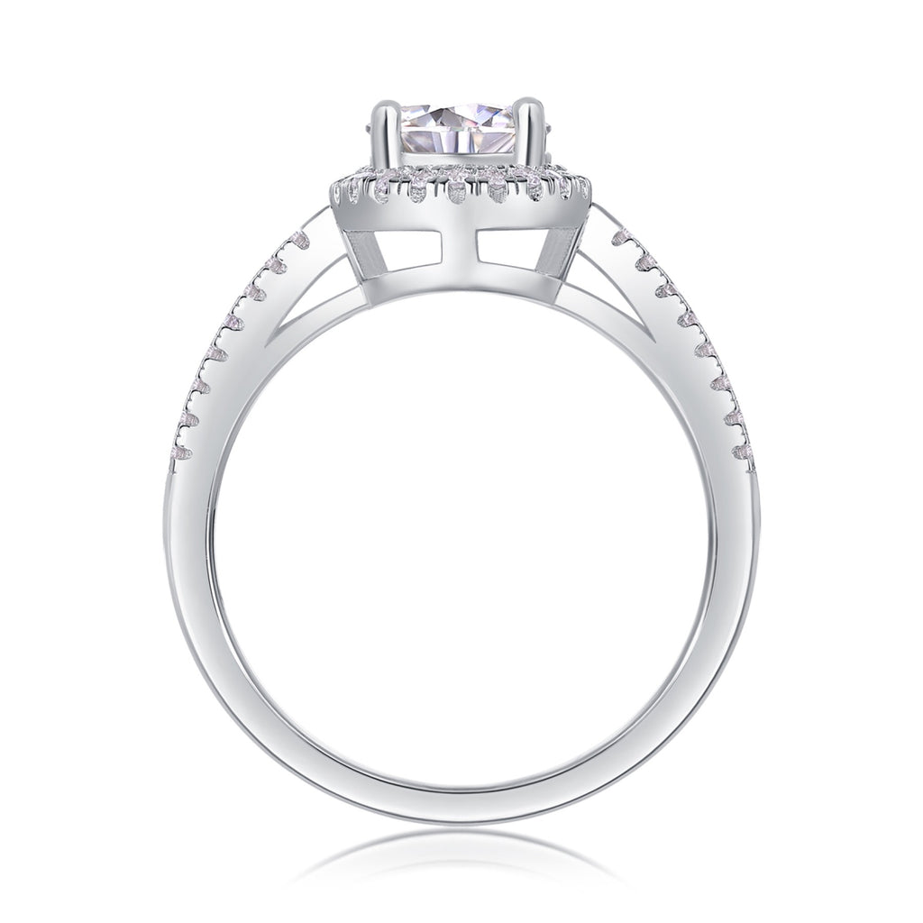 Betrothed Moissanite Halo Ring in Sterling Silver