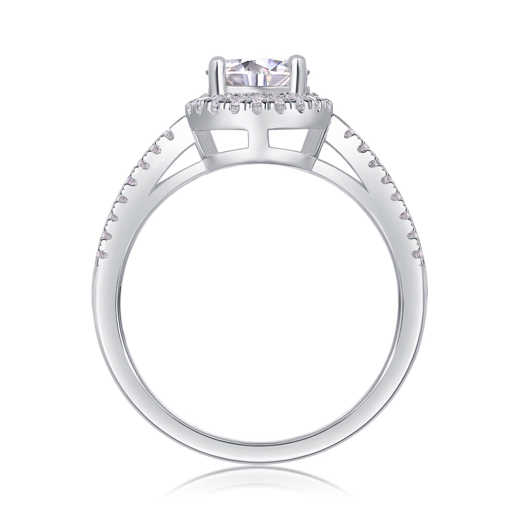 Betrothed Moissanite Halo Ring in Sterling Silver