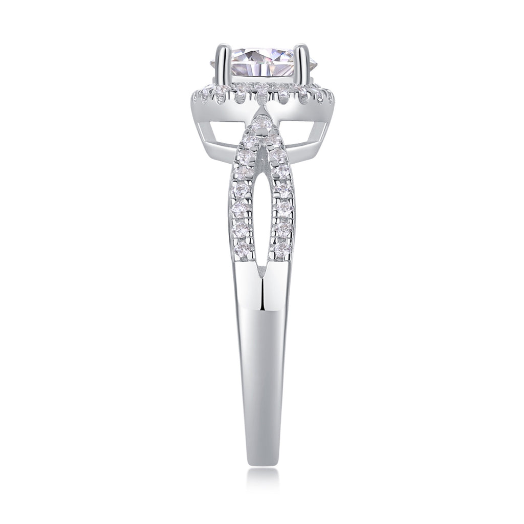 Betrothed Moissanite Halo Ring in Sterling Silver