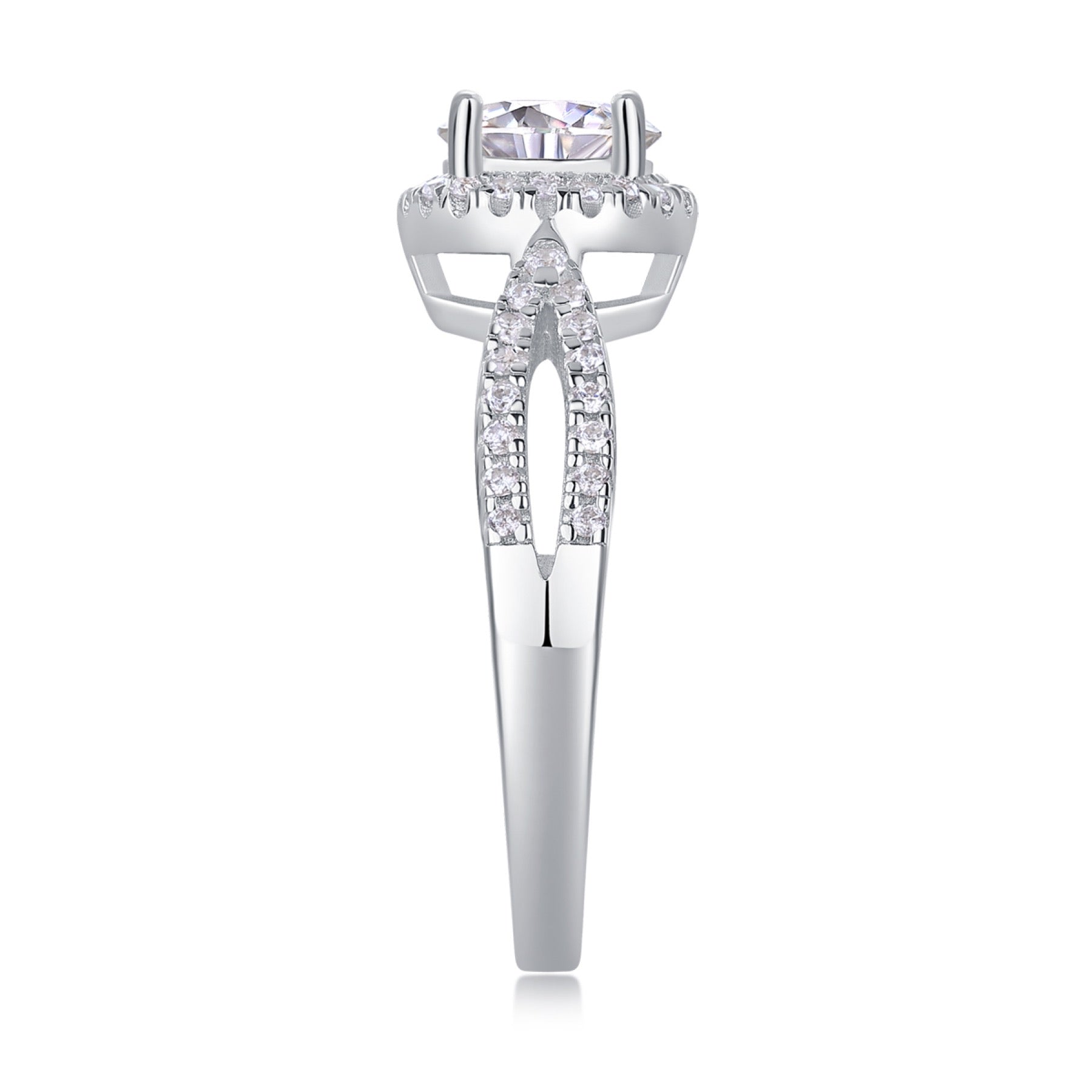 Betrothed Moissanite Halo Ring in Sterling Silver