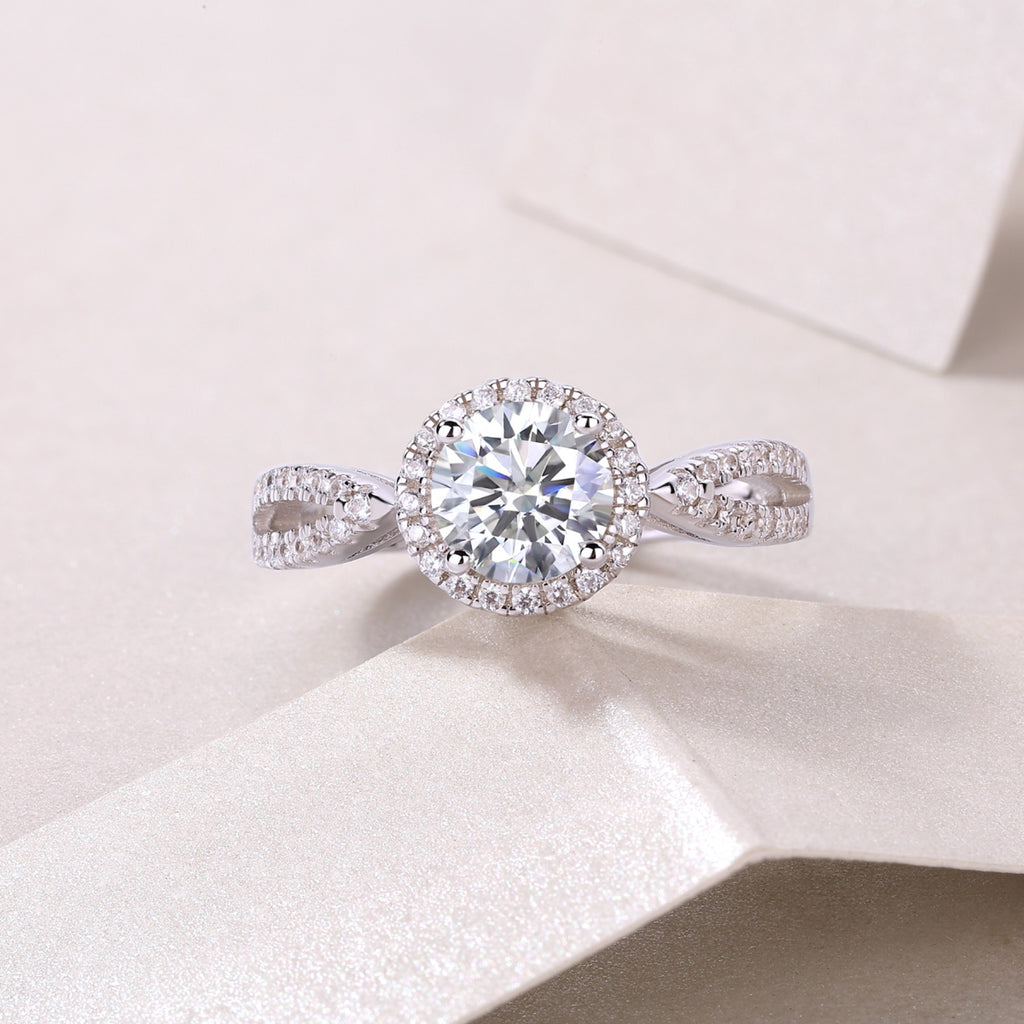 Betrothed Moissanite Halo Ring in Sterling Silver