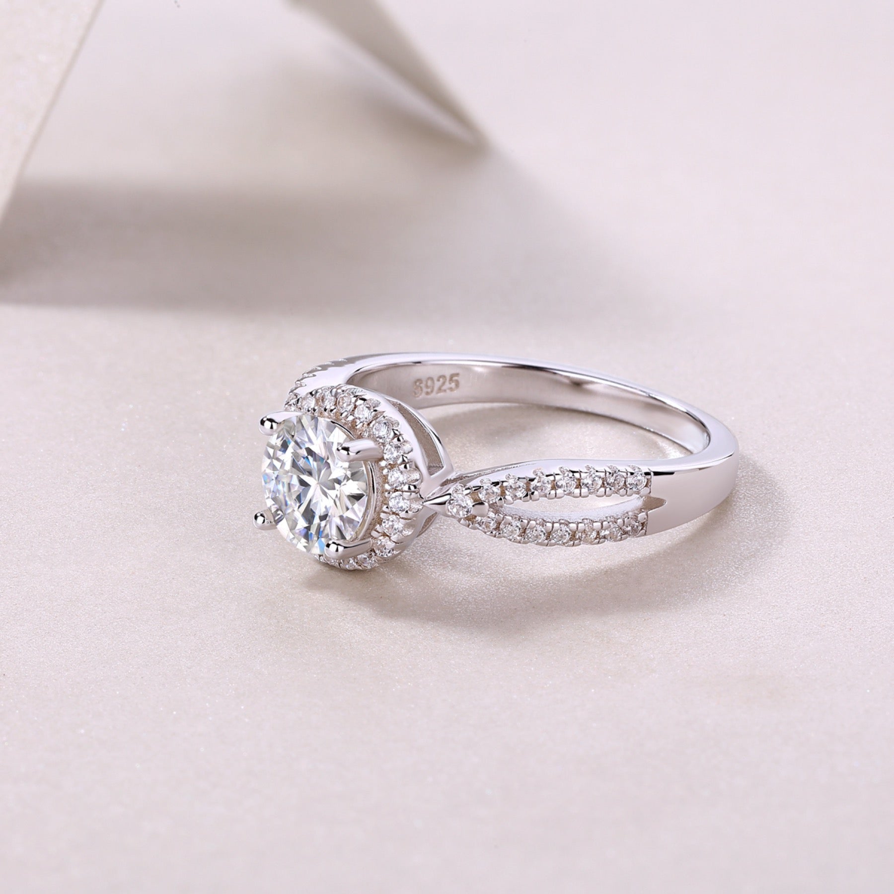 Betrothed Moissanite Halo Ring in Sterling Silver