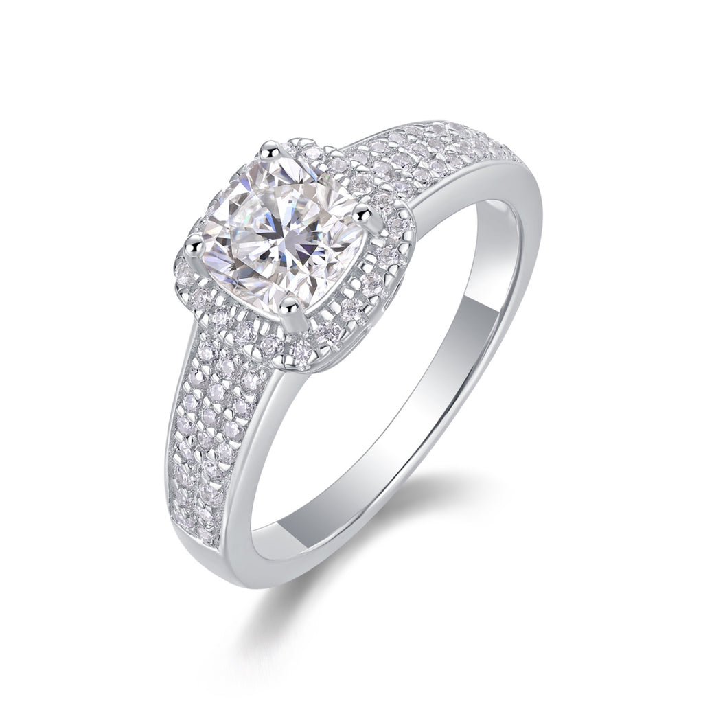 Louvre Cushion-Cut Moissanite Halo Ring in Sterling Silver