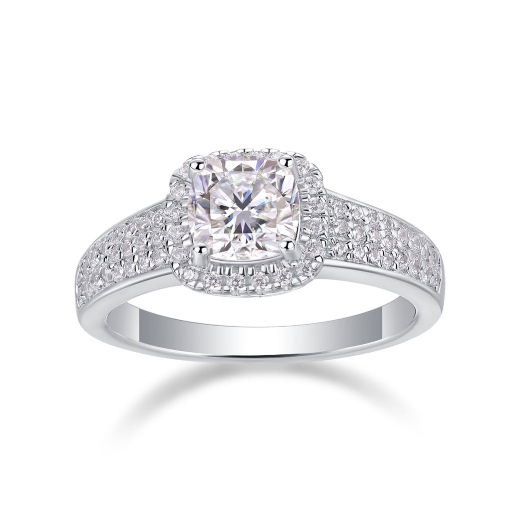 Louvre Cushion-Cut Moissanite Halo Ring in Sterling Silver