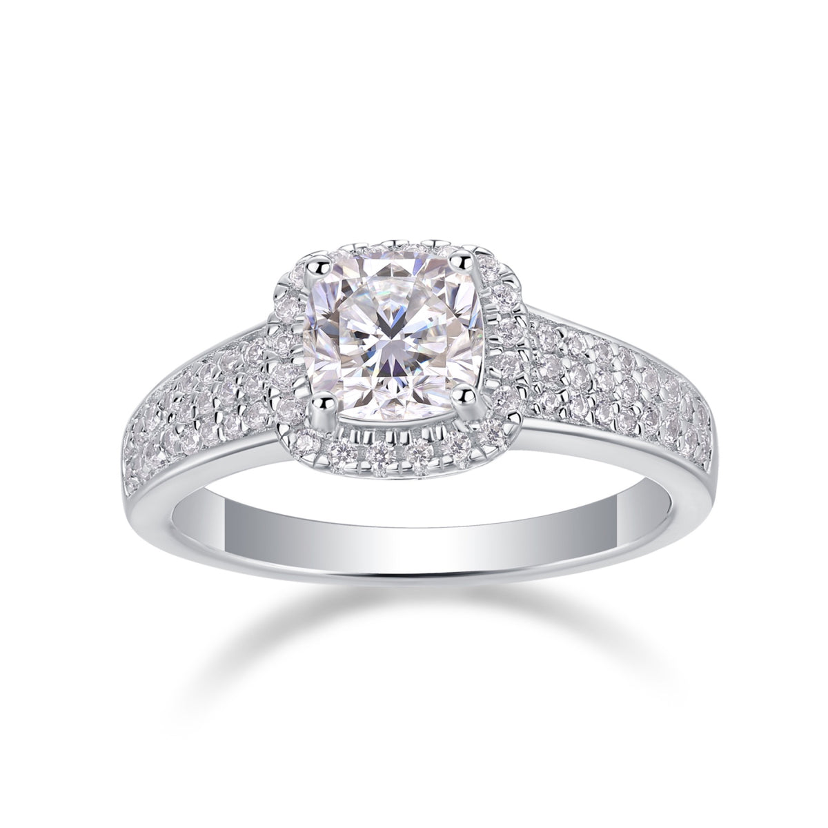 Louvre 1 Carat Cushion-Cut Moissanite Halo Ring in Sterling Silver
