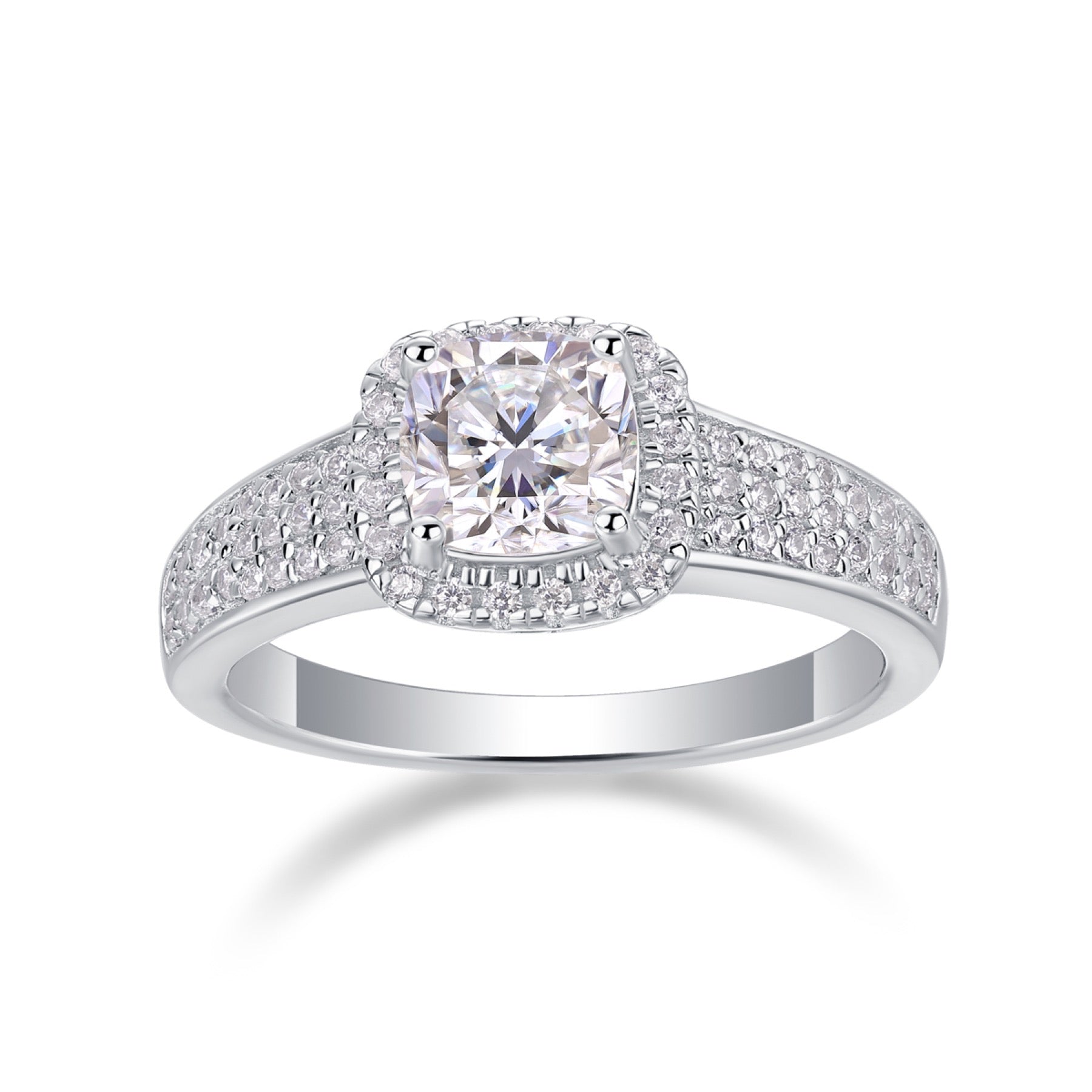 Louvre Cushion-Cut Moissanite Halo Ring in Sterling Silver