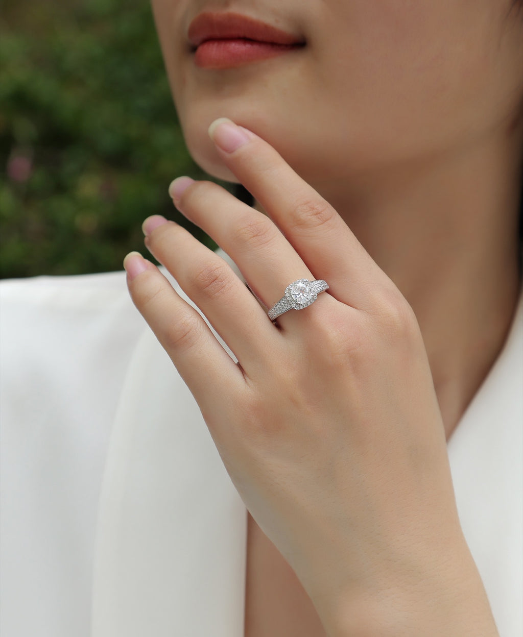 Louvre Cushion-Cut Moissanite Halo Ring in Sterling Silver