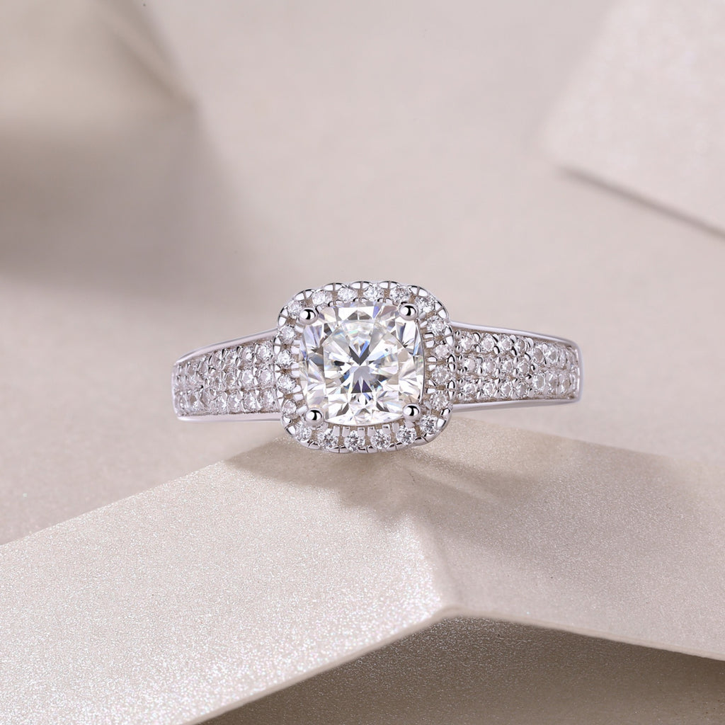 Louvre Cushion-Cut Moissanite Halo Ring in Sterling Silver