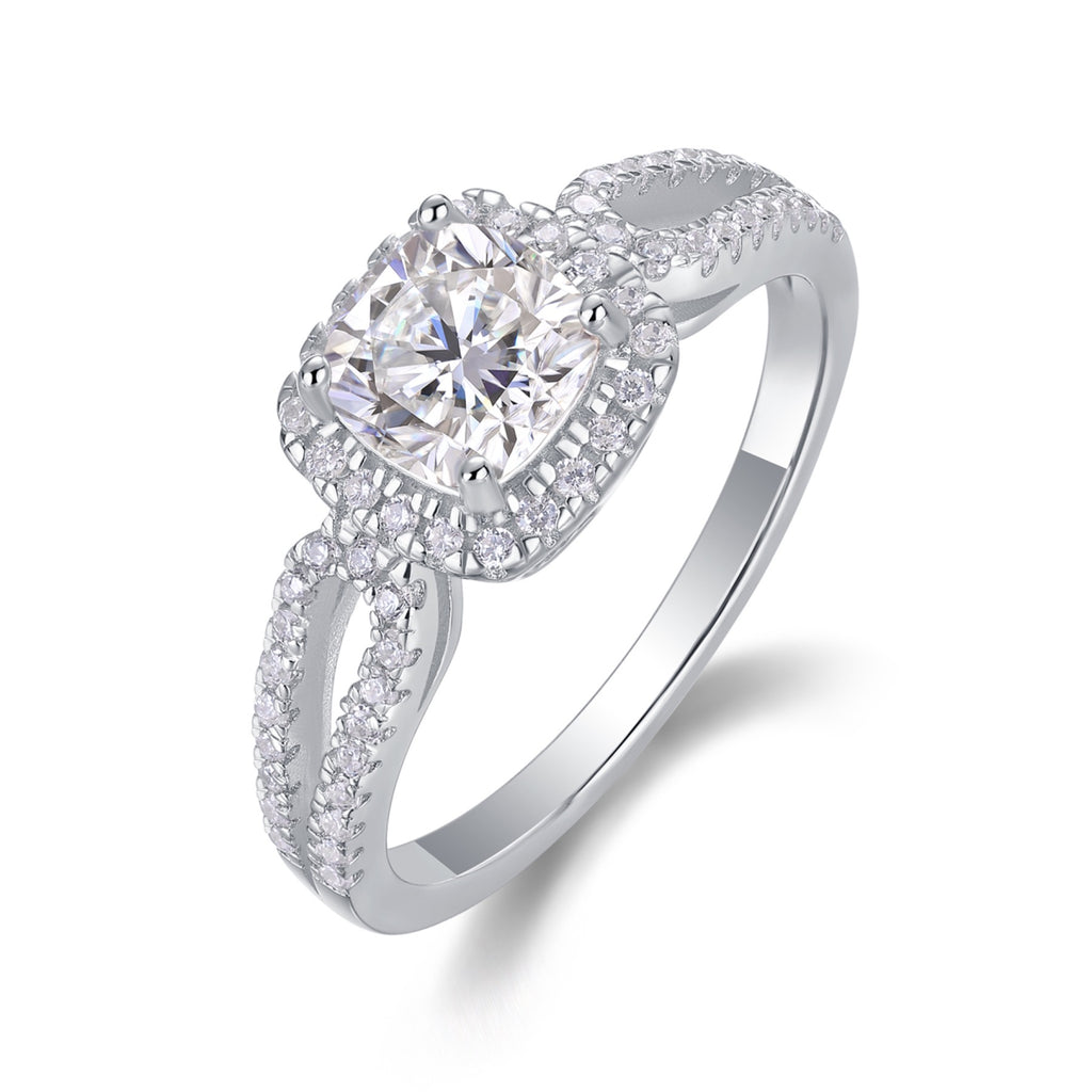 Missive Cushion-Cut Moissanite Halo Ring in Sterling Silver