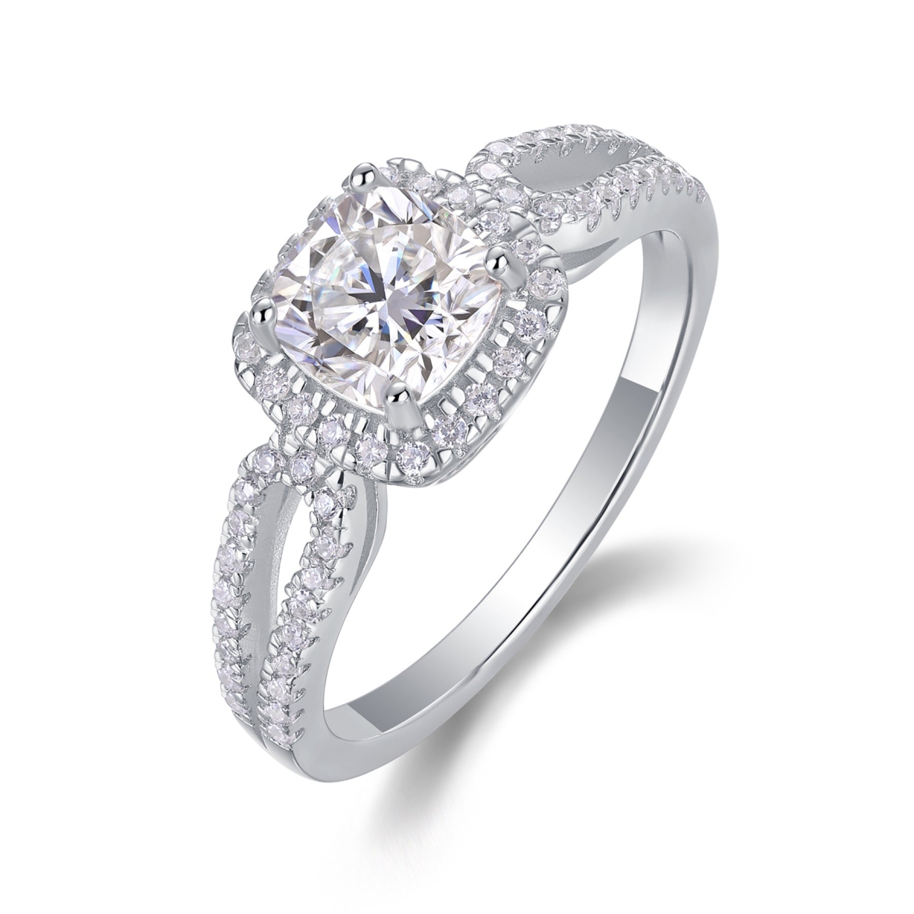Missive Cushion-Cut Moissanite Halo Ring in Sterling Silver