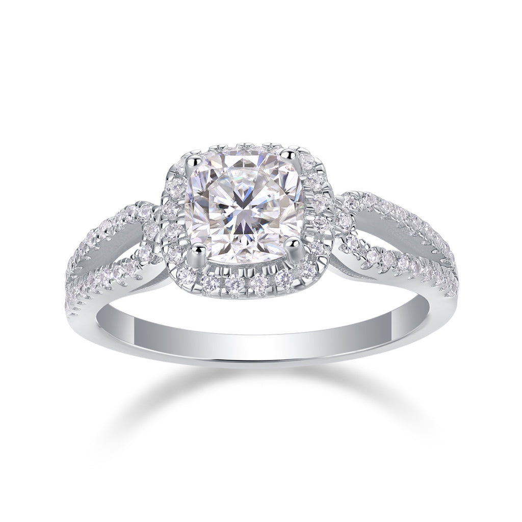 Missive Cushion-Cut Moissanite Halo Ring in Sterling Silver