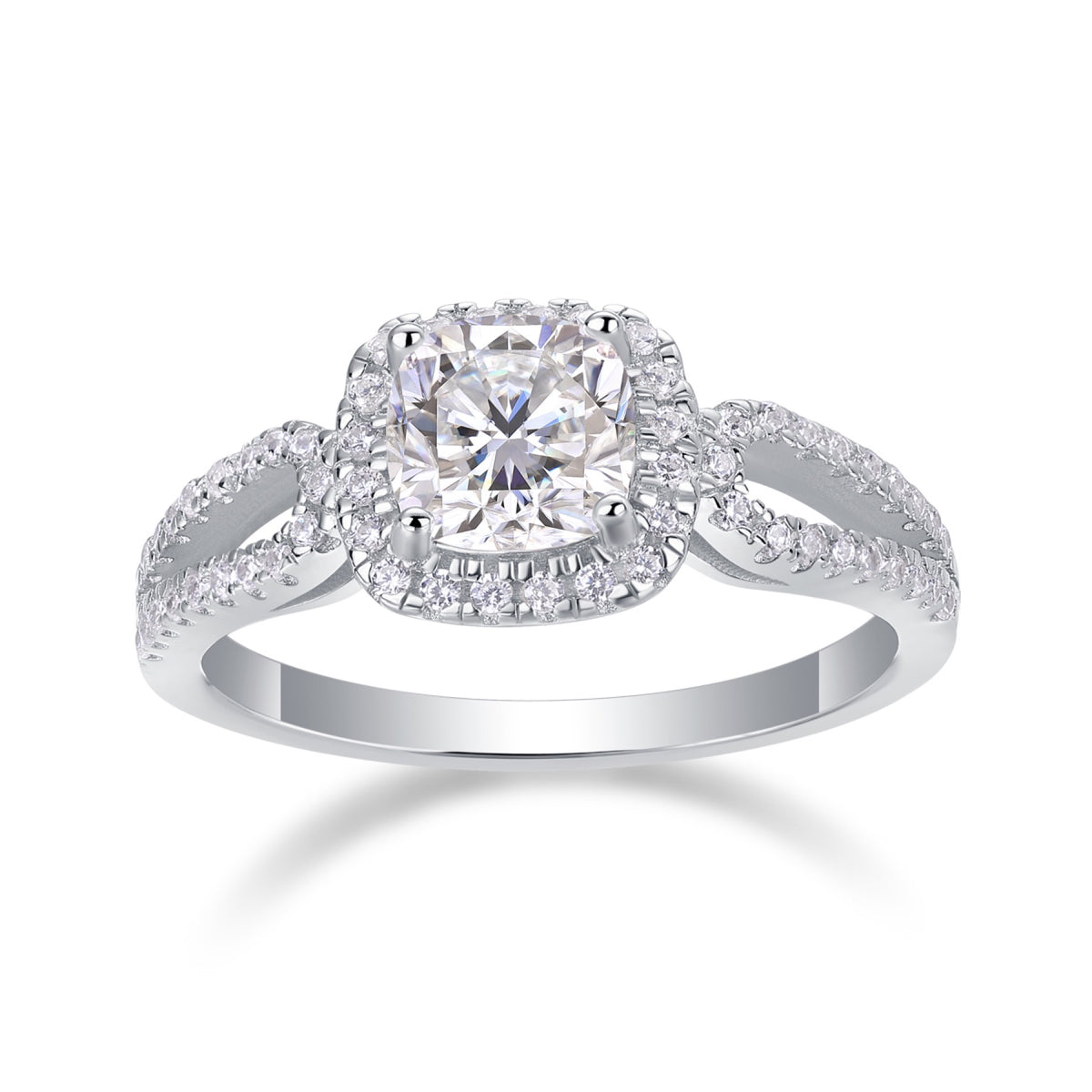 Missive 1 Carat Cushion-Cut Moissanite Halo Ring in Sterling Silver