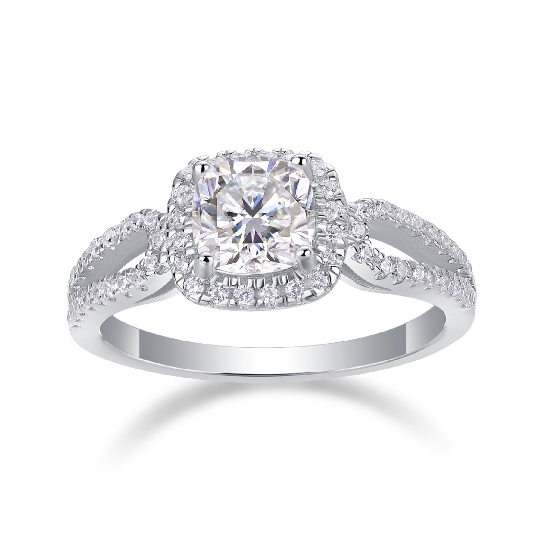 Missive Cushion-Cut Moissanite Halo Ring in Sterling Silver