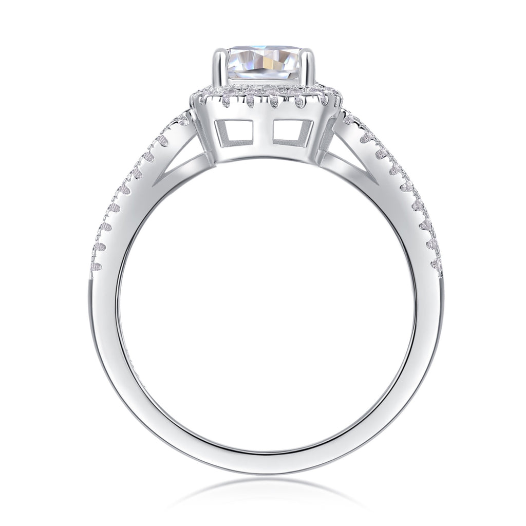 Missive Cushion-Cut Moissanite Halo Ring in Sterling Silver