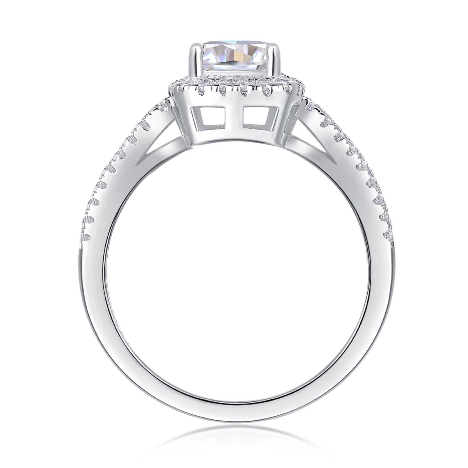 Missive Cushion-Cut Moissanite Halo Ring in Sterling Silver