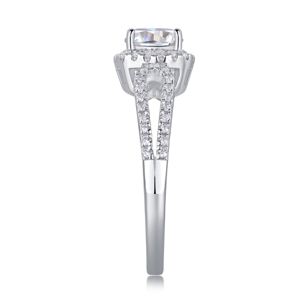 Missive Cushion-Cut Moissanite Halo Ring in Sterling Silver