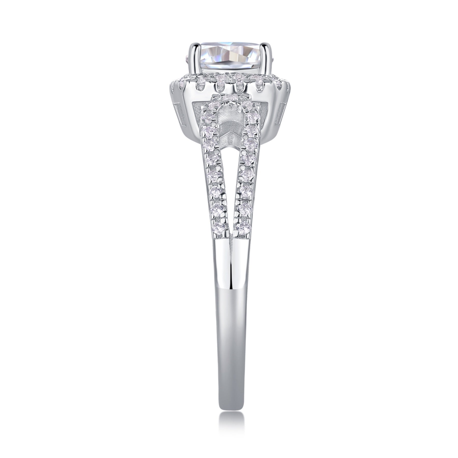 Missive Cushion-Cut Moissanite Halo Ring in Sterling Silver