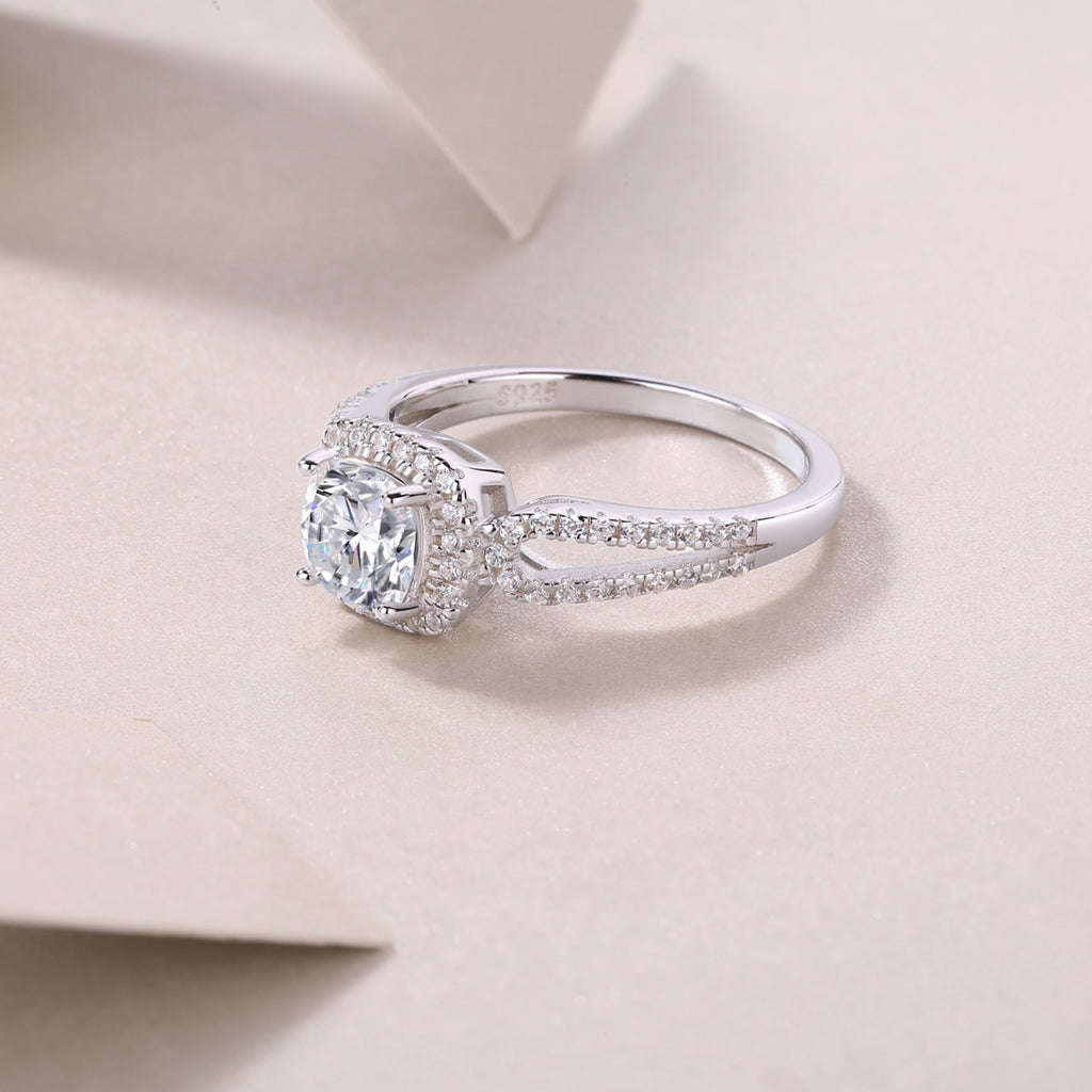 Missive Cushion-Cut Moissanite Halo Ring in Sterling Silver