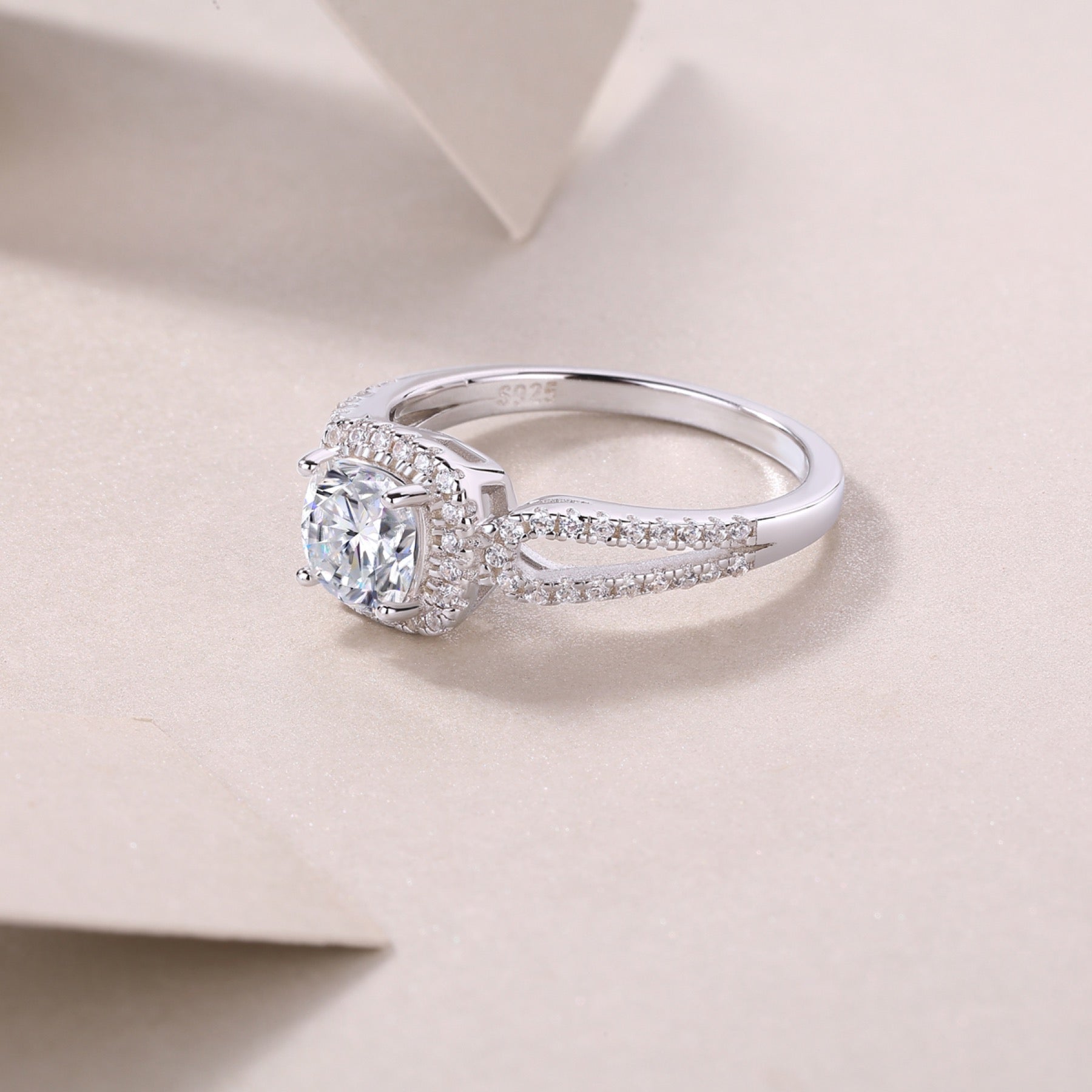 Missive Cushion-Cut Moissanite Halo Ring in Sterling Silver