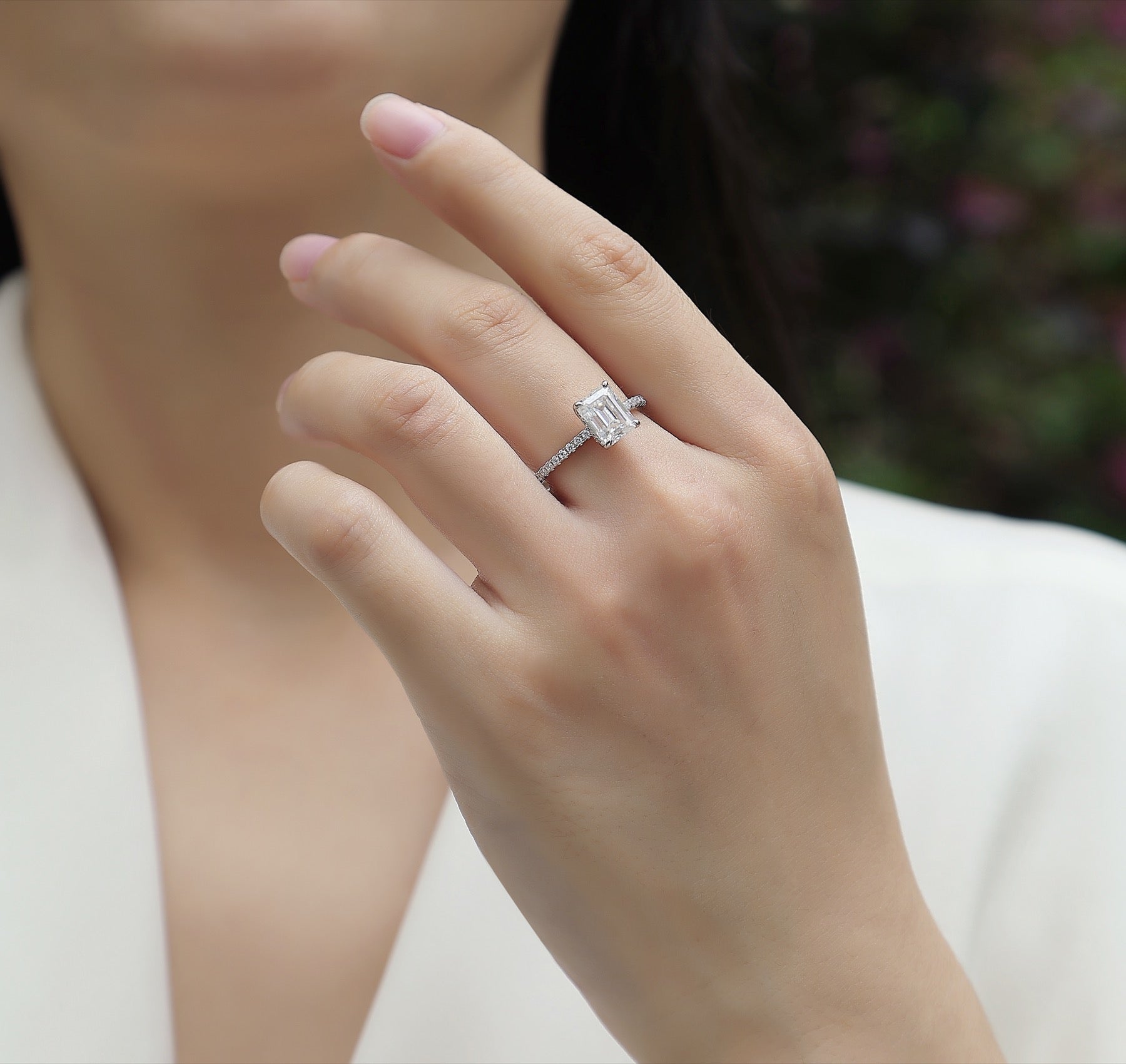 Chosen Emerald-Cut Moissanite Solitaire Ring in Sterling Silver