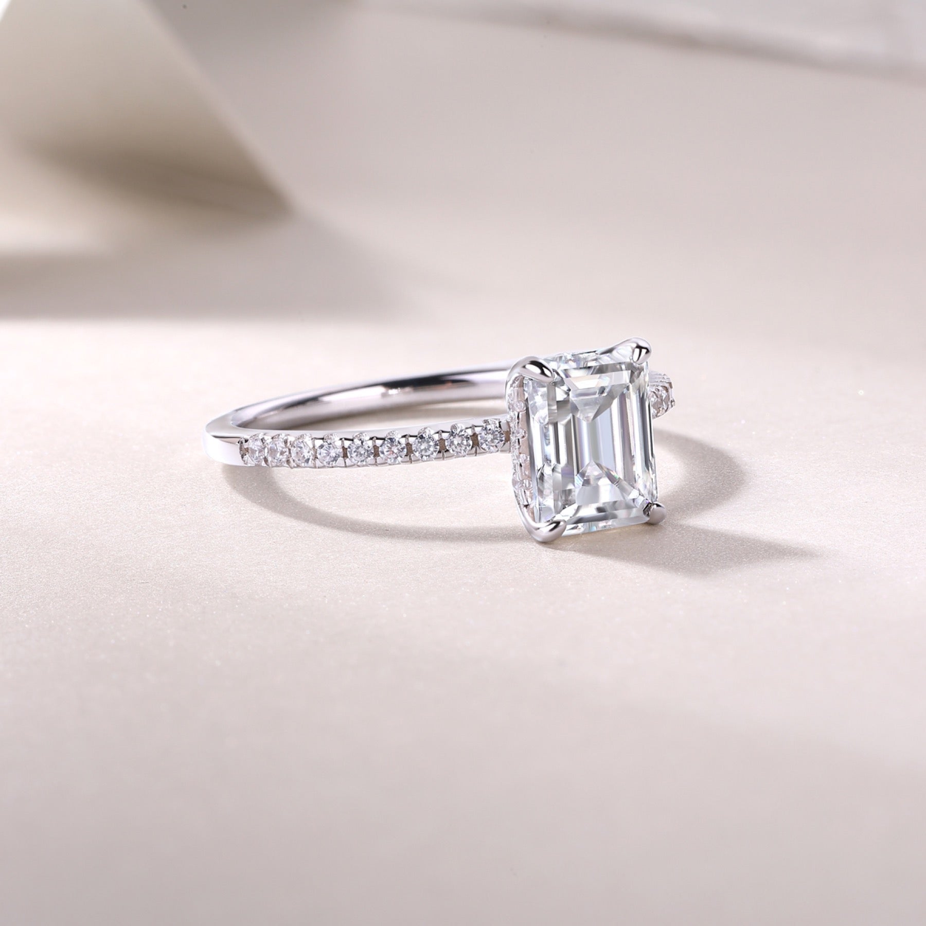 Chosen Emerald-Cut Moissanite Solitaire Ring in Sterling Silver