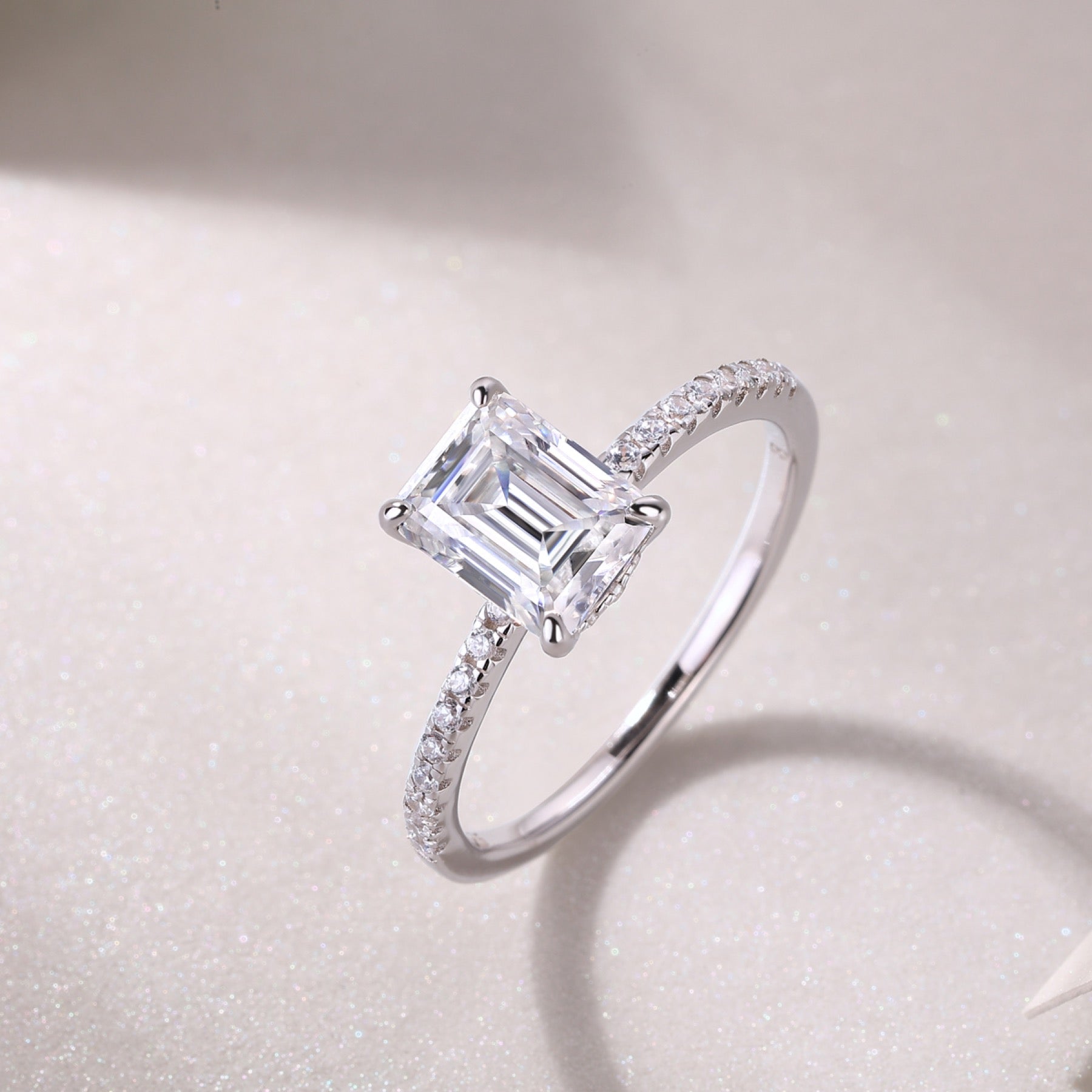 Chosen Emerald-Cut Moissanite Solitaire Ring in Sterling Silver
